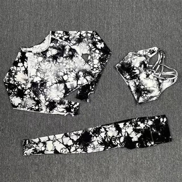 Planet Gates Seamless Tie-Dyed Yoga Sets Sports Fitness High Waist Hip Raise Pants Cutout Bra Suit Workout Clothes Gym Leggings Set for Women