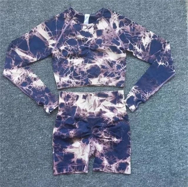 Planet Gates Seamless Tie-Dyed Yoga Sets Sports Fitness High Waist Hip Raise Pants Cutout Bra Suit Workout Clothes Gym Leggings Set for Women