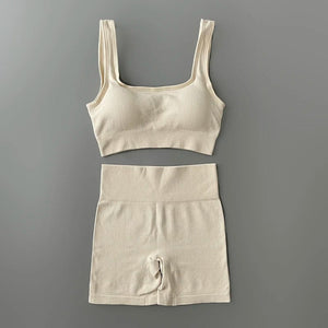 Planet Gates Seamless Yoga Set Ribbed Workout Outfits for Women 2/4 Piece Sport Bra High Waist Shorts Yoga Leggings Sets Fitness Gym Clothing