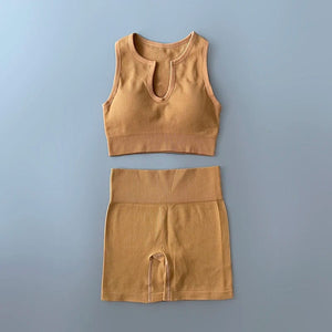 Planet Gates Seamless Yoga Set Ribbed Workout Outfits for Women 2/4 Piece Sport Bra High Waist Shorts Yoga Leggings Sets Fitness Gym Clothing