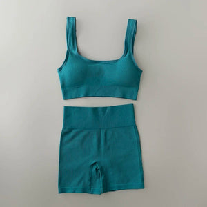 Planet Gates Seamless Yoga Set Ribbed Workout Outfits for Women 2/4 Piece Sport Bra High Waist Shorts Yoga Leggings Sets Fitness Gym Clothing