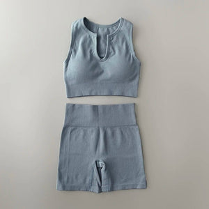 Planet Gates Seamless Yoga Set Ribbed Workout Outfits for Women 2/4 Piece Sport Bra High Waist Shorts Yoga Leggings Sets Fitness Gym Clothing