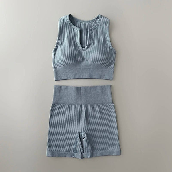 Planet Gates Seamless Yoga Set Ribbed Workout Outfits for Women 2/4 Piece Sport Bra High Waist Shorts Yoga Leggings Sets Fitness Gym Clothing