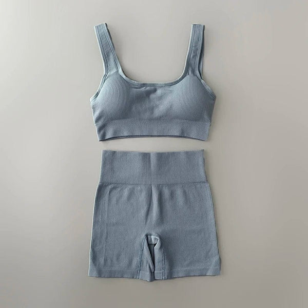 Planet Gates Seamless Yoga Set Ribbed Workout Outfits for Women 2/4 Piece Sport Bra High Waist Shorts Yoga Leggings Sets Fitness Gym Clothing