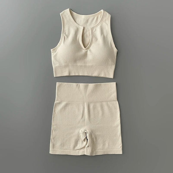 Planet Gates Seamless Yoga Set Ribbed Workout Outfits for Women 2/4 Piece Sport Bra High Waist Shorts Yoga Leggings Sets Fitness Gym Clothing