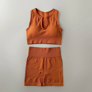 Planet Gates Seamless Yoga Set Ribbed Workout Outfits for Women 2/4 Piece Sport Bra High Waist Shorts Yoga Leggings Sets Fitness Gym Clothing