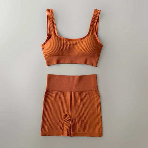 Planet Gates Seamless Yoga Set Ribbed Workout Outfits for Women 2/4 Piece Sport Bra High Waist Shorts Yoga Leggings Sets Fitness Gym Clothing