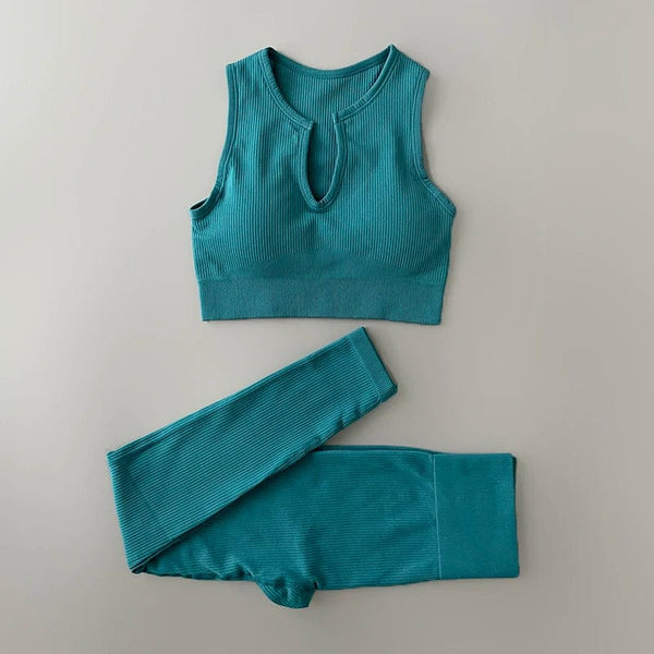 Planet Gates Seamless Yoga Set Ribbed Workout Outfits for Women 2/4 Piece Sport Bra High Waist Shorts Yoga Leggings Sets Fitness Gym Clothing