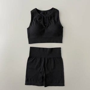 Planet Gates Seamless Yoga Set Ribbed Workout Outfits for Women 2/4 Piece Sport Bra High Waist Shorts Yoga Leggings Sets Fitness Gym Clothing