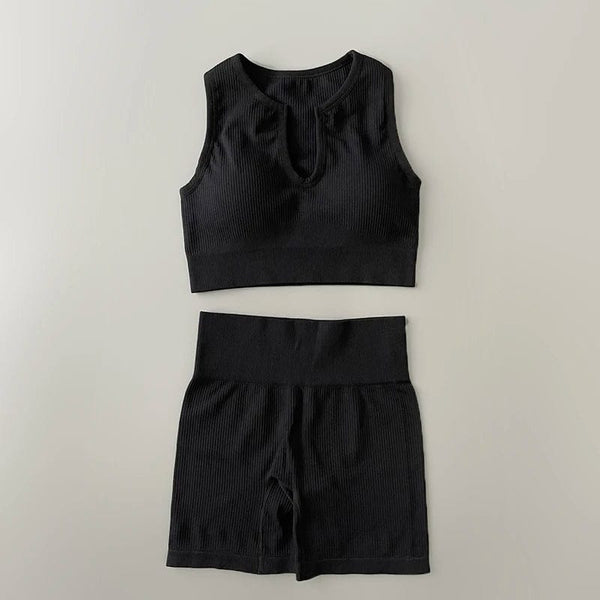 Planet Gates Seamless Yoga Set Ribbed Workout Outfits for Women 2/4 Piece Sport Bra High Waist Shorts Yoga Leggings Sets Fitness Gym Clothing