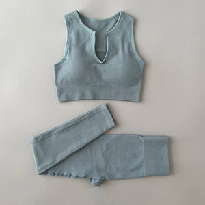 Planet Gates Seamless Yoga Set Ribbed Workout Outfits for Women 2/4 Piece Sport Bra High Waist Shorts Yoga Leggings Sets Fitness Gym Clothing