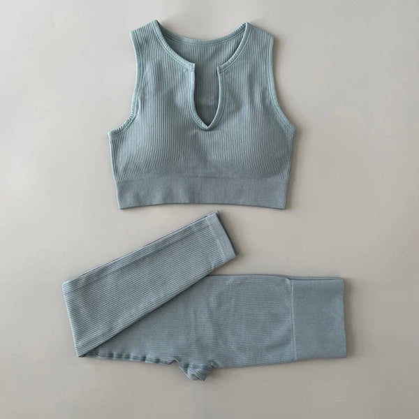 Planet Gates Seamless Yoga Set Ribbed Workout Outfits for Women 2/4 Piece Sport Bra High Waist Shorts Yoga Leggings Sets Fitness Gym Clothing