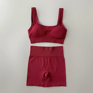 Planet Gates Seamless Yoga Set Ribbed Workout Outfits for Women 2/4 Piece Sport Bra High Waist Shorts Yoga Leggings Sets Fitness Gym Clothing