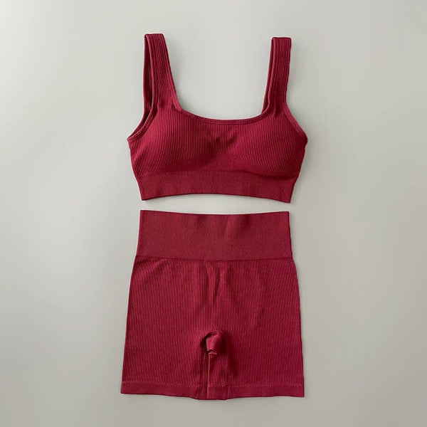 Planet Gates Seamless Yoga Set Ribbed Workout Outfits for Women 2/4 Piece Sport Bra High Waist Shorts Yoga Leggings Sets Fitness Gym Clothing