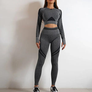 Planet Gates Seamless Yoga Sets Sports Fitness High Waist Hip Raise Pants Long-Sleeved Backless Suit Workout Clothes Gym Shorts Set for Women