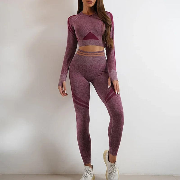 Planet Gates Seamless Yoga Sets Sports Fitness High Waist Hip Raise Pants Long-Sleeved Backless Suit Workout Clothes Gym Shorts Set for Women