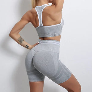 Planet Gates Seamless Yoga Sets Sports Fitness High Waist Hip Raise Pants Long-Sleeved Backless Suit Workout Clothes Gym Shorts Set for Women