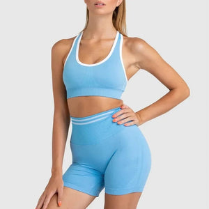 Planet Gates Seamless Yoga Sets Sports Fitness High Waist Hip Raise Pants Long-Sleeved Backless Suit Workout Clothes Gym Shorts Set for Women
