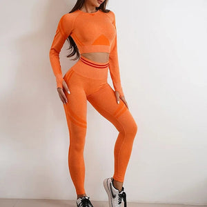 Planet Gates Seamless Yoga Sets Sports Fitness High Waist Hip Raise Pants Long-Sleeved Backless Suit Workout Clothes Gym Shorts Set for Women
