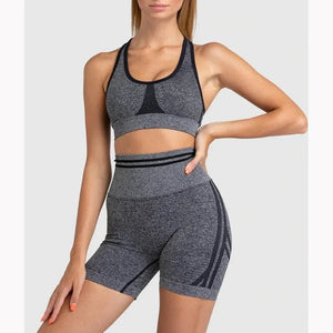 Planet Gates Seamless Yoga Sets Sports Fitness High Waist Hip Raise Pants Long-Sleeved Backless Suit Workout Clothes Gym Shorts Set for Women