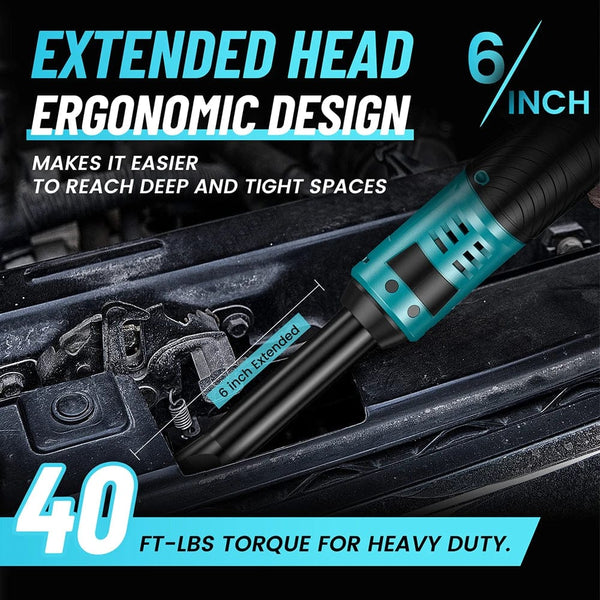 Planet Gates SEESII 3/8 Inch 55Nm Cordless Electric Wrench 6" Extended Ratchet Wrench 12V Rechargeable Car Repair Tool Set Angle Wrench