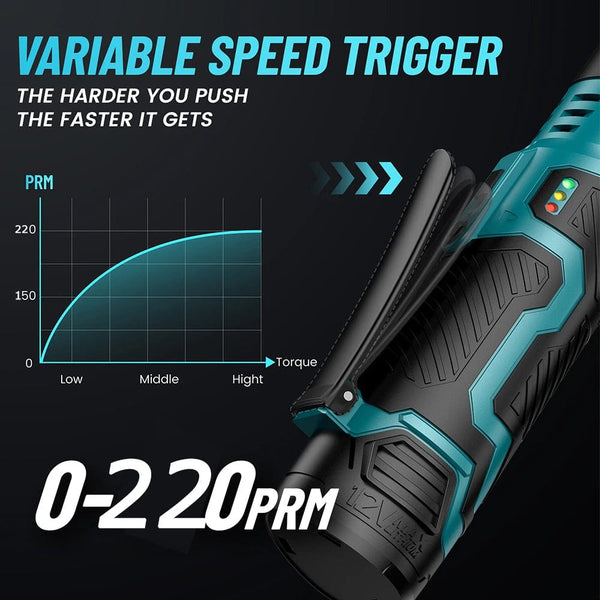 Planet Gates SEESII 3/8 Inch 55Nm Cordless Electric Wrench 6" Extended Ratchet Wrench 12V Rechargeable Car Repair Tool Set Angle Wrench