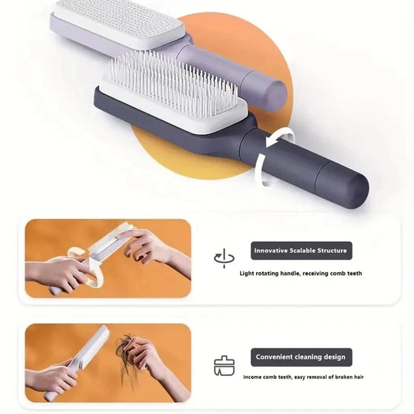 Planet Gates Self-Cleaning Scalp Massage Comb Air-bag Hair Comb Portable Anti-Detangling Hair Brush For Hair Styling One-key Cleaning Tools