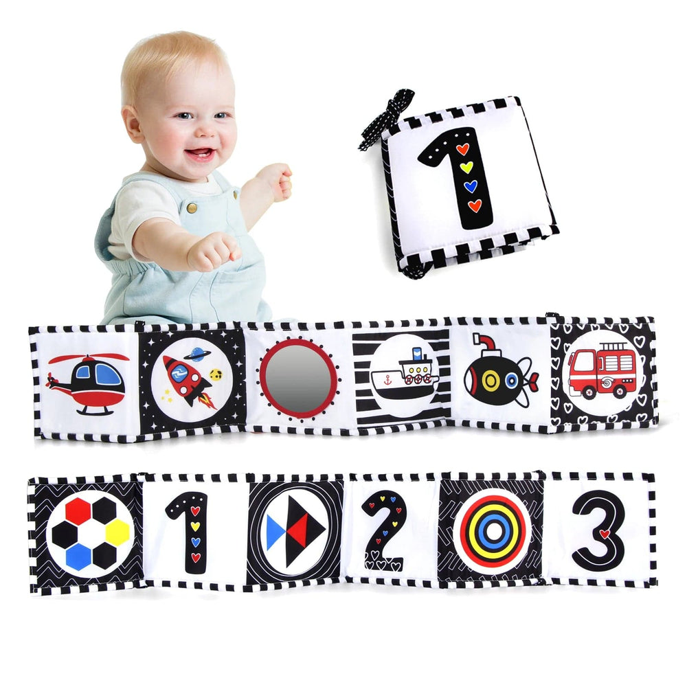 Planet Gates Sensory Cloth Book High Contrast Baby Toys 0-12 Months Newborn Crib Toys Black and White Animal Cloth Books Montessori Baby Book