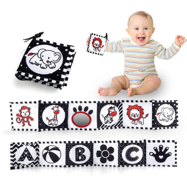 Planet Gates Sensory Cloth Book High Contrast Baby Toys 0-12 Months Newborn Crib Toys Black and White Animal Cloth Books Montessori Baby Book