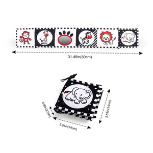 Planet Gates Sensory Cloth Book High Contrast Baby Toys 0-12 Months Newborn Crib Toys Black and White Animal Cloth Books Montessori Baby Book