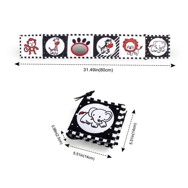 Planet Gates Sensory Cloth Book High Contrast Baby Toys 0-12 Months Newborn Crib Toys Black and White Animal Cloth Books Montessori Baby Book