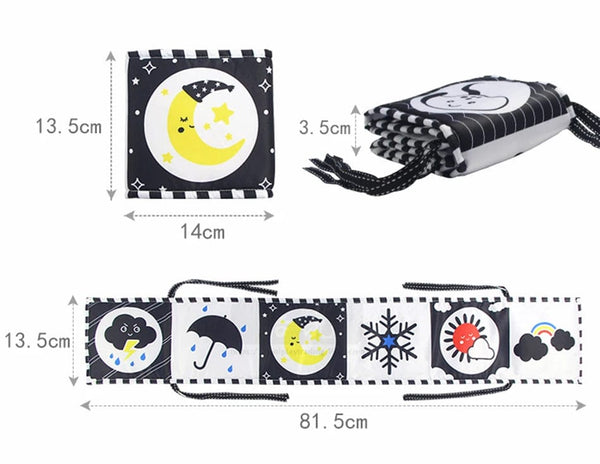 Planet Gates Sensory Cloth Book High Contrast Baby Toys 0-12 Months Newborn Crib Toys Black and White Animal Cloth Books Montessori Baby Book