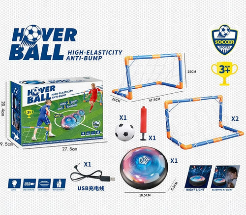 Planet Gates Set 18CM Upgrade Soccer Kids Toy USB Rechargeable Hover Ball Colored LED Lights for Kid Gifts Gliding Air Cushion Floating Kids Soccer Game