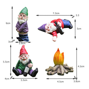 Planet Gates set 1pc Fairy Garden Drunk Gnomes Miniature Ornaments Set Mini Dwarf Bonfire Statues for Planter Flowerpot Decor Accessories