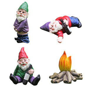 Planet Gates set 1pc Fairy Garden Drunk Gnomes Miniature Ornaments Set Mini Dwarf Bonfire Statues for Planter Flowerpot Decor Accessories
