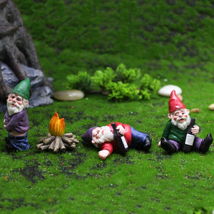 Planet Gates set 1pc Fairy Garden Drunk Gnomes Miniature Ornaments Set Mini Dwarf Bonfire Statues for Planter Flowerpot Decor Accessories