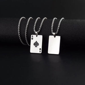 Planet Gates Set 2Piece Set Hip Hop Statement Stainless Steel Poker Card Ace of Spades Necklace For Women Men Pendant Chain Playing Cards Jewelry