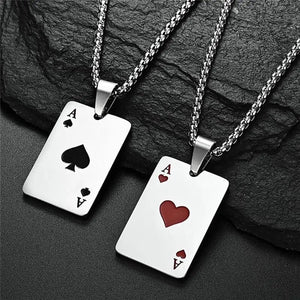 Planet Gates Set 2Piece Set Hip Hop Statement Stainless Steel Poker Card Ace of Spades Necklace For Women Men Pendant Chain Playing Cards Jewelry