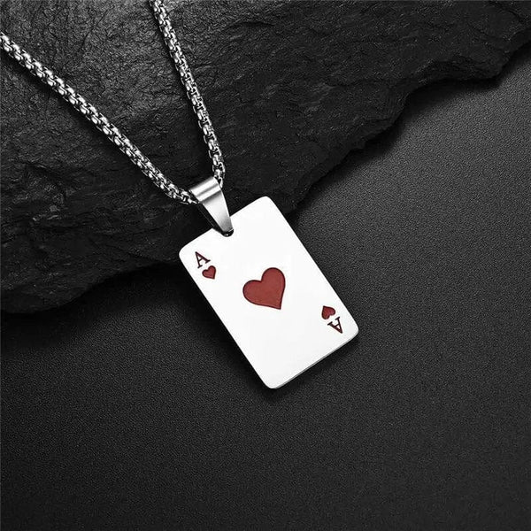 Planet Gates Set 2Piece Set Hip Hop Statement Stainless Steel Poker Card Ace of Spades Necklace For Women Men Pendant Chain Playing Cards Jewelry