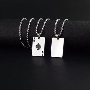 Planet Gates Set 2Piece Set Hip Hop Statement Stainless Steel Poker Card Ace of Spades Necklace For Women Men Pendant Chain Playing Cards Jewelry