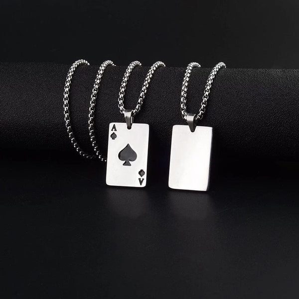 Planet Gates Set 2Piece Set Hip Hop Statement Stainless Steel Poker Card Ace of Spades Necklace For Women Men Pendant Chain Playing Cards Jewelry