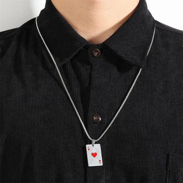 Planet Gates Set 2Piece Set Hip Hop Statement Stainless Steel Poker Card Ace of Spades Necklace For Women Men Pendant Chain Playing Cards Jewelry