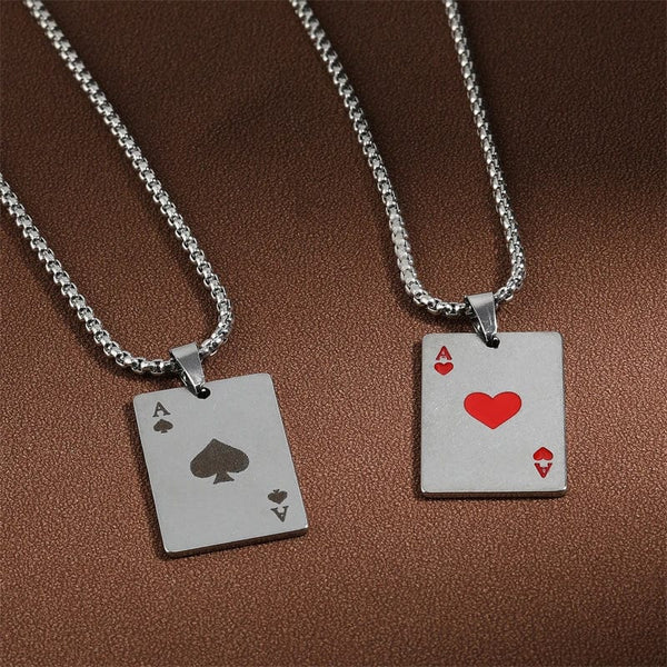 Planet Gates Set 2Piece Set Hip Hop Statement Stainless Steel Poker Card Ace of Spades Necklace For Women Men Pendant Chain Playing Cards Jewelry