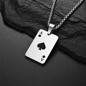 Planet Gates Set 2Piece Set Hip Hop Statement Stainless Steel Poker Card Ace of Spades Necklace For Women Men Pendant Chain Playing Cards Jewelry
