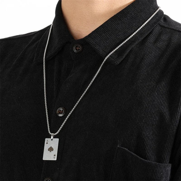 Planet Gates Set 2Piece Set Hip Hop Statement Stainless Steel Poker Card Ace of Spades Necklace For Women Men Pendant Chain Playing Cards Jewelry