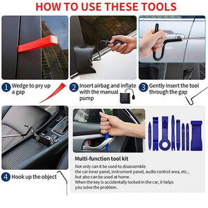 Planet Gates Set 3 New Car Tool Kit Door Open Grabber Lockout Lock Pick Set Long Range Reach Hooking Key Lost In Truck Air Wedge Bag Pump Auto Tool
