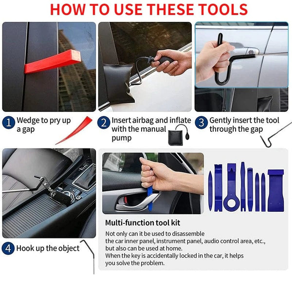Planet Gates Set 3 New Car Tool Kit Door Open Grabber Lockout Lock Pick Set Long Range Reach Hooking Key Lost In Truck Air Wedge Bag Pump Auto Tool