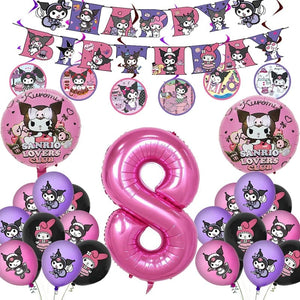 Planet Gates Set-48pcs-6 / CHINA Kuromi Birthday Party Decoration My Melody Party Supplies Pink Tablecloth Cups Balloons 9 Plates Banner Baby Shower Supplies Toy