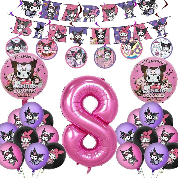 Planet Gates Set-48pcs-6 / CHINA Kuromi Birthday Party Decoration My Melody Party Supplies Pink Tablecloth Cups Balloons 9 Plates Banner Baby Shower Supplies Toy