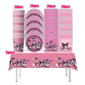 Planet Gates Set-48pcs-6 / CHINA Kuromi Birthday Party Decoration My Melody Party Supplies Pink Tablecloth Cups Balloons 9 Plates Banner Baby Shower Supplies Toy